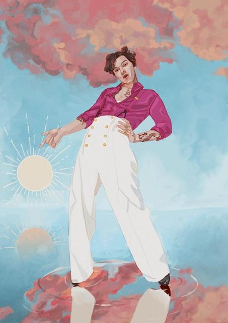 harry-styles-posters-pink-white-outfit-under-the-sun-harry-styles-poster